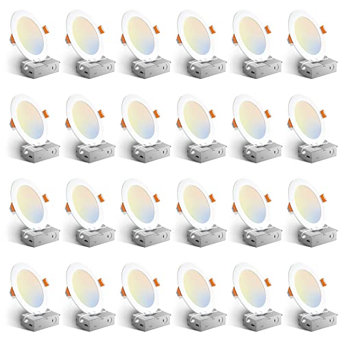 Amico 24 Pack 6 Inch 5CCT Ultra-Thin LED Recessed Ceiling Light with Junction Box, 1050LM Brightness, Dimmable Canless Wafer Downlight, 12W, ETL&FCC - Image 3