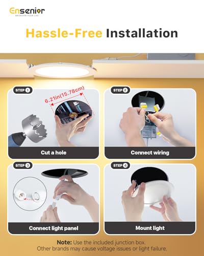 Ensenior 12 Pack 6 Inch LED Recessed Ceiling Light, Dimmable, 2700K-5000K 5CCT, 1200LM 12W 120V, High Brightness Canless Wafer Downlight - ETL&FCC&IC - Image 7