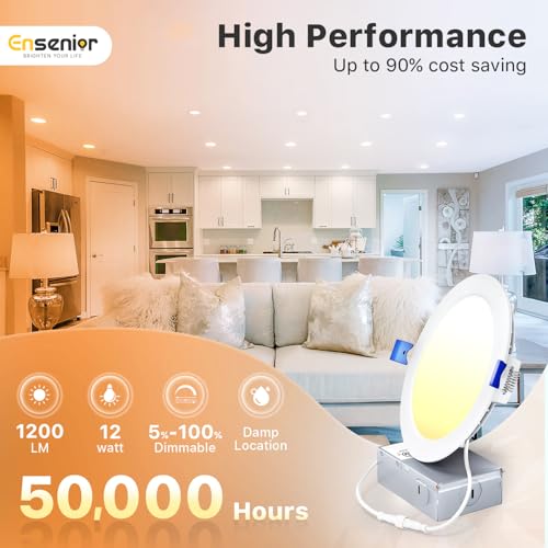 Ensenior 12 Pack 6 Inch LED Recessed Ceiling Light, Dimmable, 2700K-5000K 5CCT, 1200LM 12W 120V, High Brightness Canless Wafer Downlight - ETL&FCC&IC - Image 5