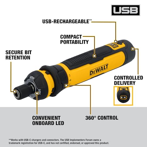 DEWALT Cordless Screwdriver, 4V USB Rechargeable Electric Screwdriver with 12 pcs Screwdriver Bit Set, LED Light, FLEXDRIVE Control, Compact, Ergonomic (DWHT66719) - Image 3