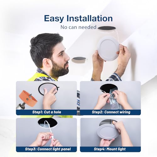 Amico 24 Pack 6 Inch 5CCT Ultra-Thin LED Recessed Ceiling Light with Junction Box, 1050LM Brightness, Dimmable Canless Wafer Downlight, 12W, ETL&FCC - Image 7