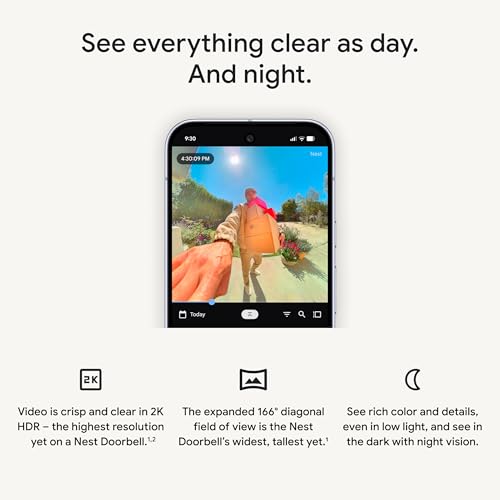 Google Nest Doorbell (Wired, 3rd Gen) - 2K Video and Gemini, Live View, Night Vision, 2-Way Audio - Works with Google Home - 2025 Model - Snow - Image 6