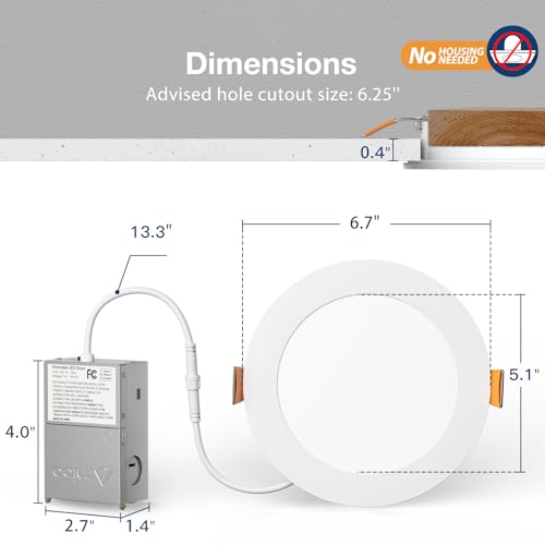 Amico 24 Pack 6 Inch 5CCT Ultra-Thin LED Recessed Ceiling Light with Junction Box, 1050LM Brightness, Dimmable Canless Wafer Downlight, 12W, ETL&FCC - Image 8