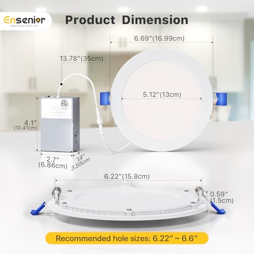 Ensenior 12 Pack 6 Inch LED Recessed Ceiling Light, Dimmable, 2700K-5000K 5CCT, 1200LM 12W 120V, High Brightness Canless Wafer Downlight - ETL&FCC&IC - Image 8
