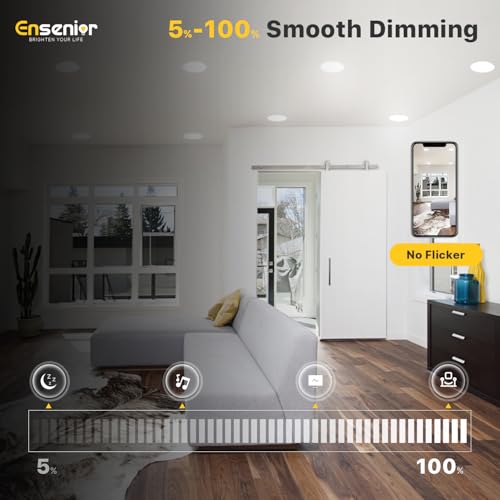 Ensenior 12 Pack 6 Inch LED Recessed Ceiling Light, Dimmable, 2700K-5000K 5CCT, 1200LM 12W 120V, High Brightness Canless Wafer Downlight - ETL&FCC&IC - Image 6