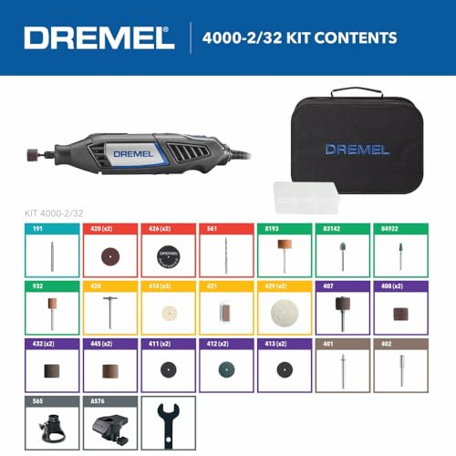Dremel 4000-2/32 Variable Speed Rotary Tool Kit-Engraver, Polisher, and Sander- Perfect for Cutting, Detail Sanding, Engraving, Wood Carving, and Polising- 2 Attachments & 32 Accessories - Image 4