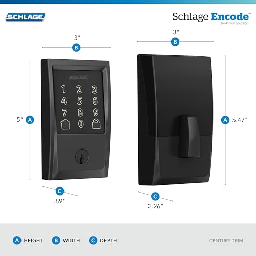 Schlage Encode Smart Wi-Fi Deadbolt Lock with Touchscreen Keypad, Keyless Front Door Entry, App Control, Alexa, Google Home and Airbnb Compatible, Matte Black, BE489WB CEN 622 - Image 4
