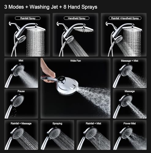 High Pressure Rain Shower Head: Upgrade Shower Heads with Handheld Spray Combo with Fixed Showerhead and 10 Sprays Handheld Shower Head, Detachable Shower head Built-in Magnetic Docking and Power Jets - Image 3
