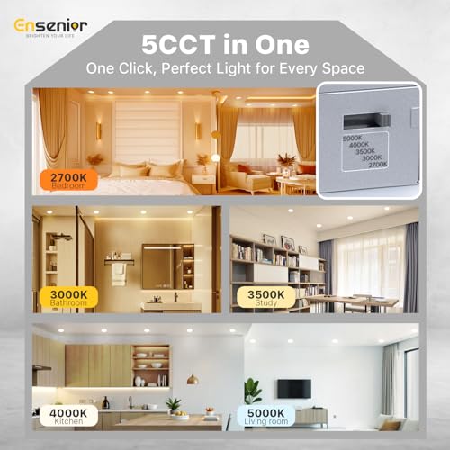 Ensenior 12 Pack 6 Inch LED Recessed Ceiling Light, Dimmable, 2700K-5000K 5CCT, 1200LM 12W 120V, High Brightness Canless Wafer Downlight - ETL&FCC&IC - Image 4