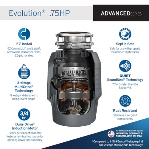 InSinkErator EVOLUTION 0.75HP 3/4 HP, Advanced Series EZ Connect Continuous Feed Food Waste Garbage Disposal, Gray - Image 3