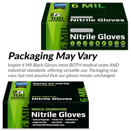 Inspire HEAVY DUTY 6Mil ORIGINAL Quality Stretch Nitrile Gloves Black Disposable Latex Free | Food, Industrial, Mechanic Tattoo (6Mil Black, Large) - Image 7