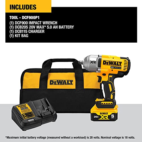 DEWALT 20V MAX Cordless Impact Wrench with Hog Ring Anvil, Brushless High Torque 1/2 Impact Gun, 4-Mode Speed, Includes Battery, Charger and Kit Bag (DCF900P1) - Image 3