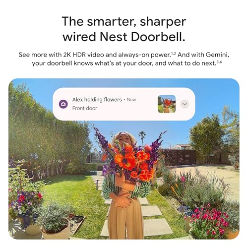 Google Nest Doorbell (Wired, 3rd Gen) - 2K Video and Gemini, Live View, Night Vision, 2-Way Audio - Works with Google Home - 2025 Model - Snow - Image 3