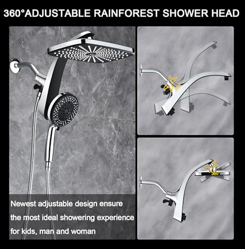 High Pressure Rain Shower Head: Upgrade Shower Heads with Handheld Spray Combo with Fixed Showerhead and 10 Sprays Handheld Shower Head, Detachable Shower head Built-in Magnetic Docking and Power Jets - Image 7