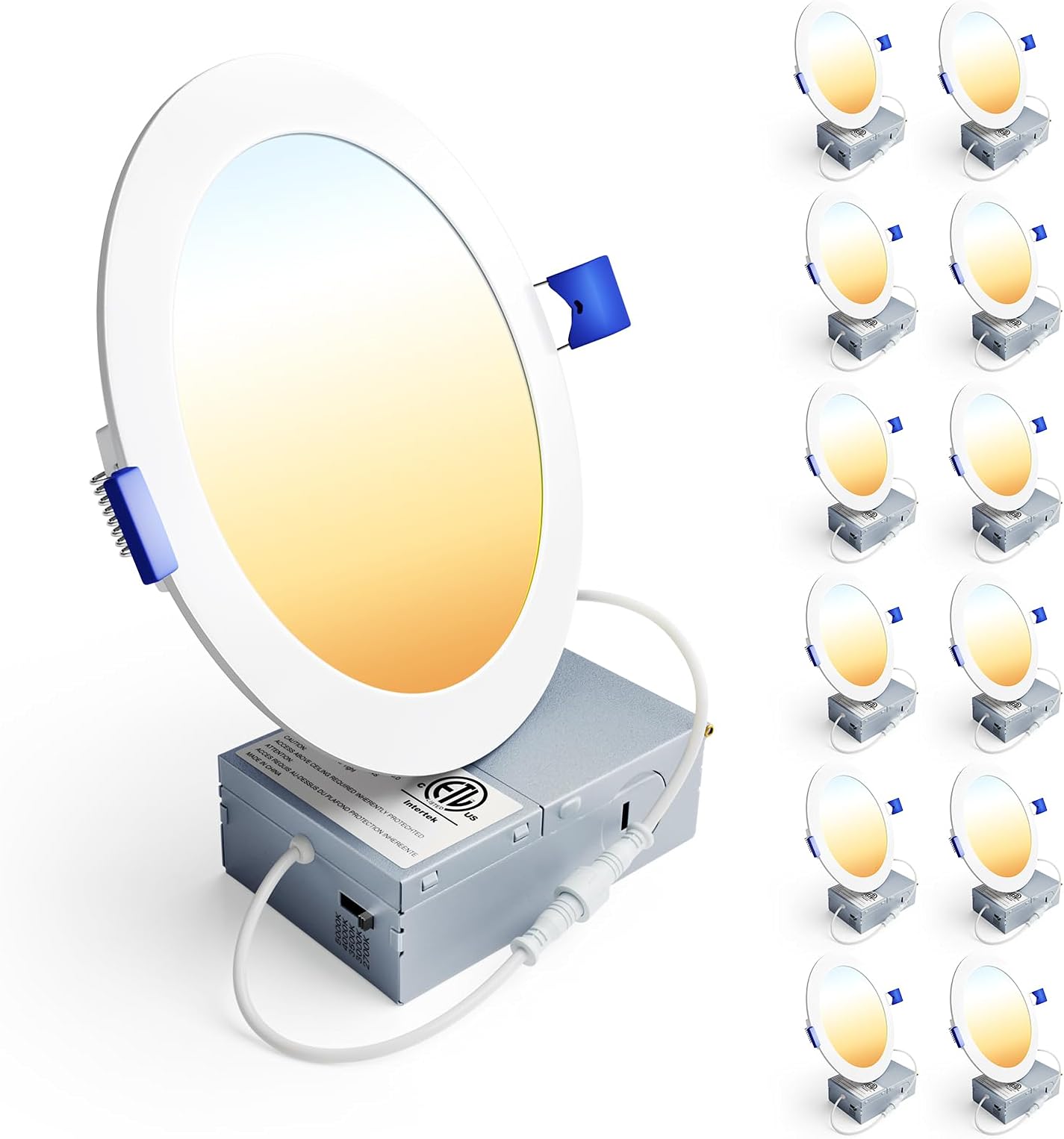 Ensenior 12 Pack 6 Inch LED Recessed Ceiling Light, Dimmable, 2700K-5000K 5CCT, 1200LM 12W 120V, High Brightness Canless Wafer Downlight - ETL&FCC&IC - Image 1