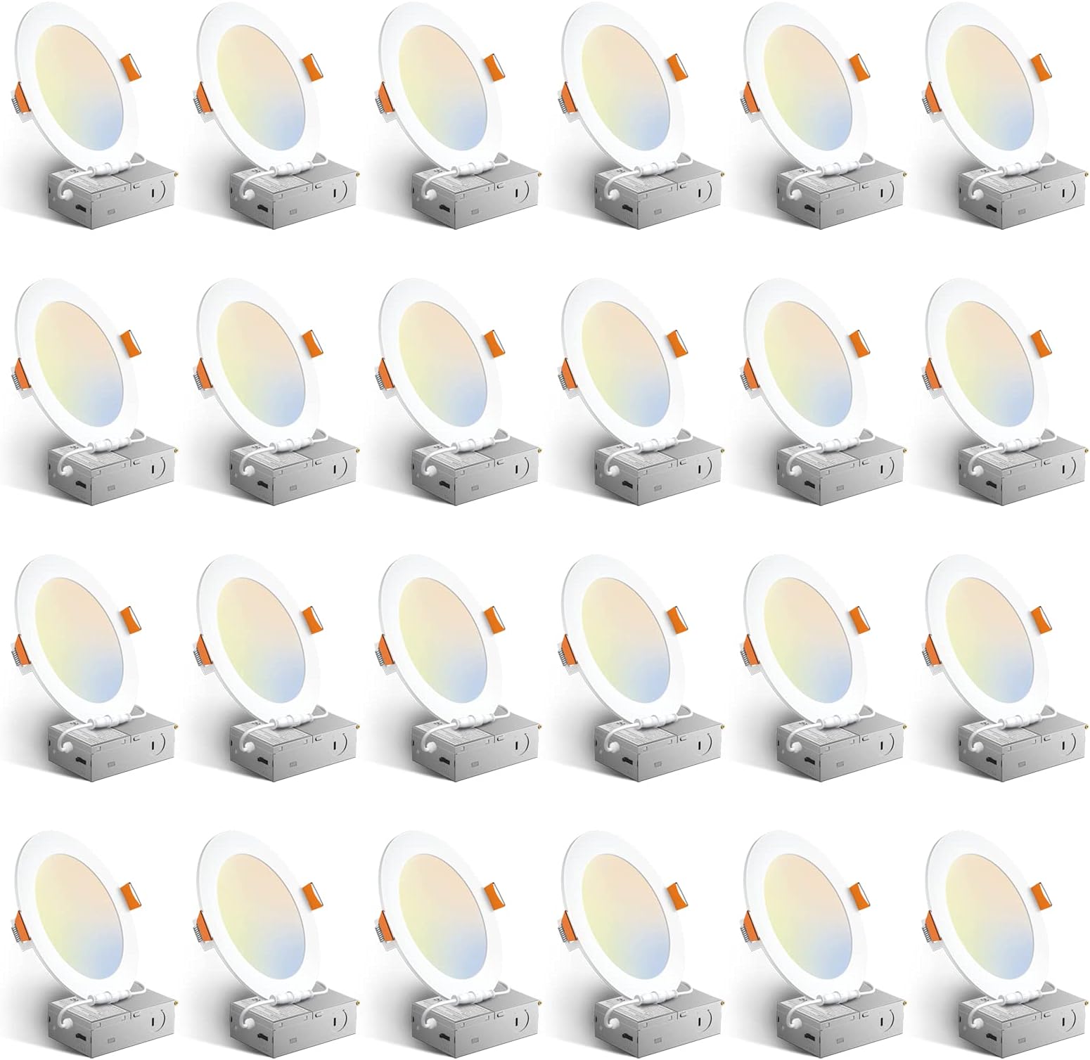 Amico 24 Pack 6 Inch 5CCT Ultra-Thin LED Recessed Ceiling Light with Junction Box, 1050LM Brightness, Dimmable Canless Wafer Downlight, 12W, ETL&FCC - Image 1