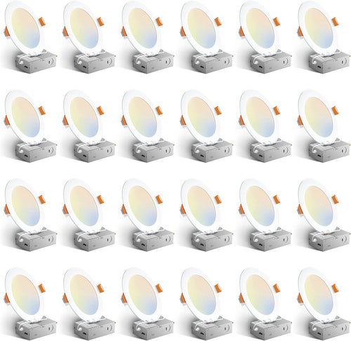 Amico 24 Pack 6 Inch 5CCT Ultra-Thin LED Recessed Ceiling Light with Junction Box, 1050LM Brightness, Dimmable Canless Wafer Downlight, 12W, ETL&FCC - Image 1