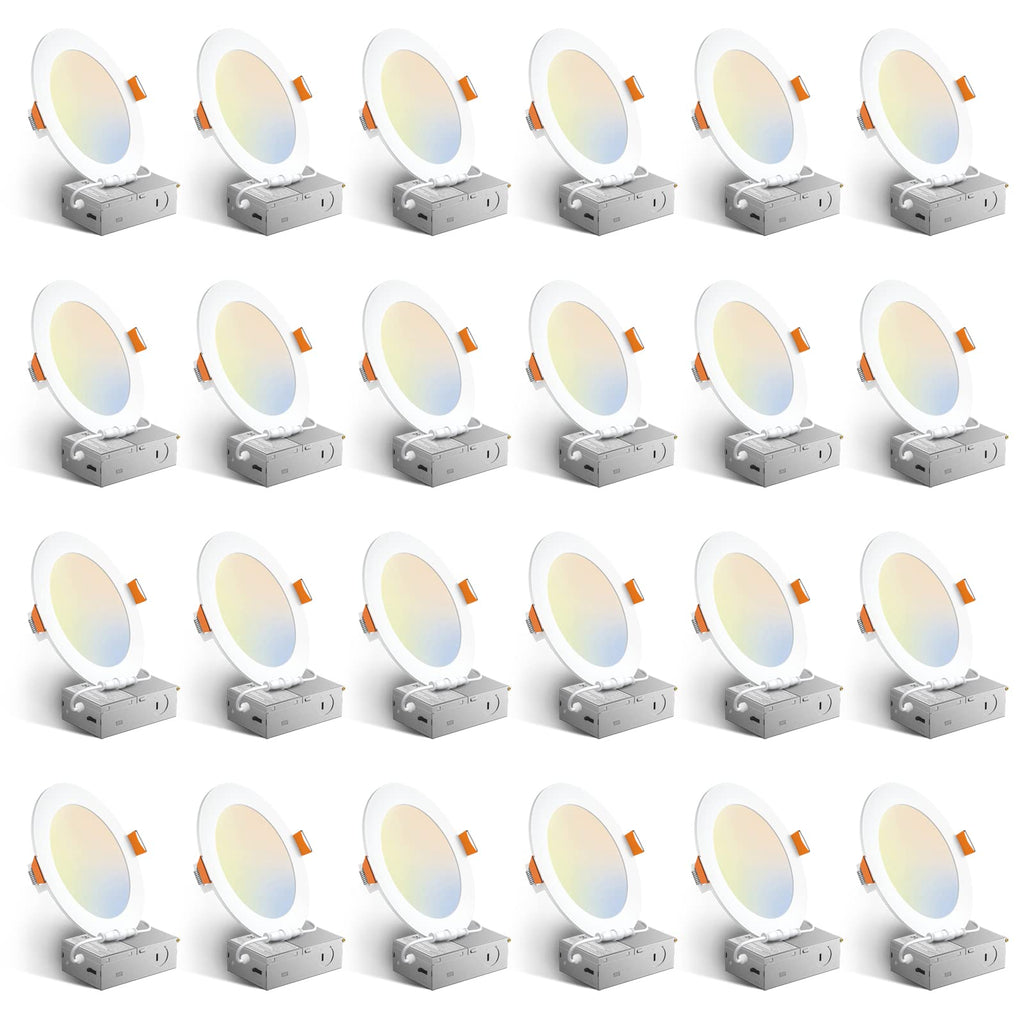 Amico 24 Pack 6 Inch 5CCT Ultra-Thin LED Recessed Ceiling Light with Junction Box, 1050LM Brightness, Dimmable Canless Wafer Downlight, 12W, ETL&FCC - Image 2