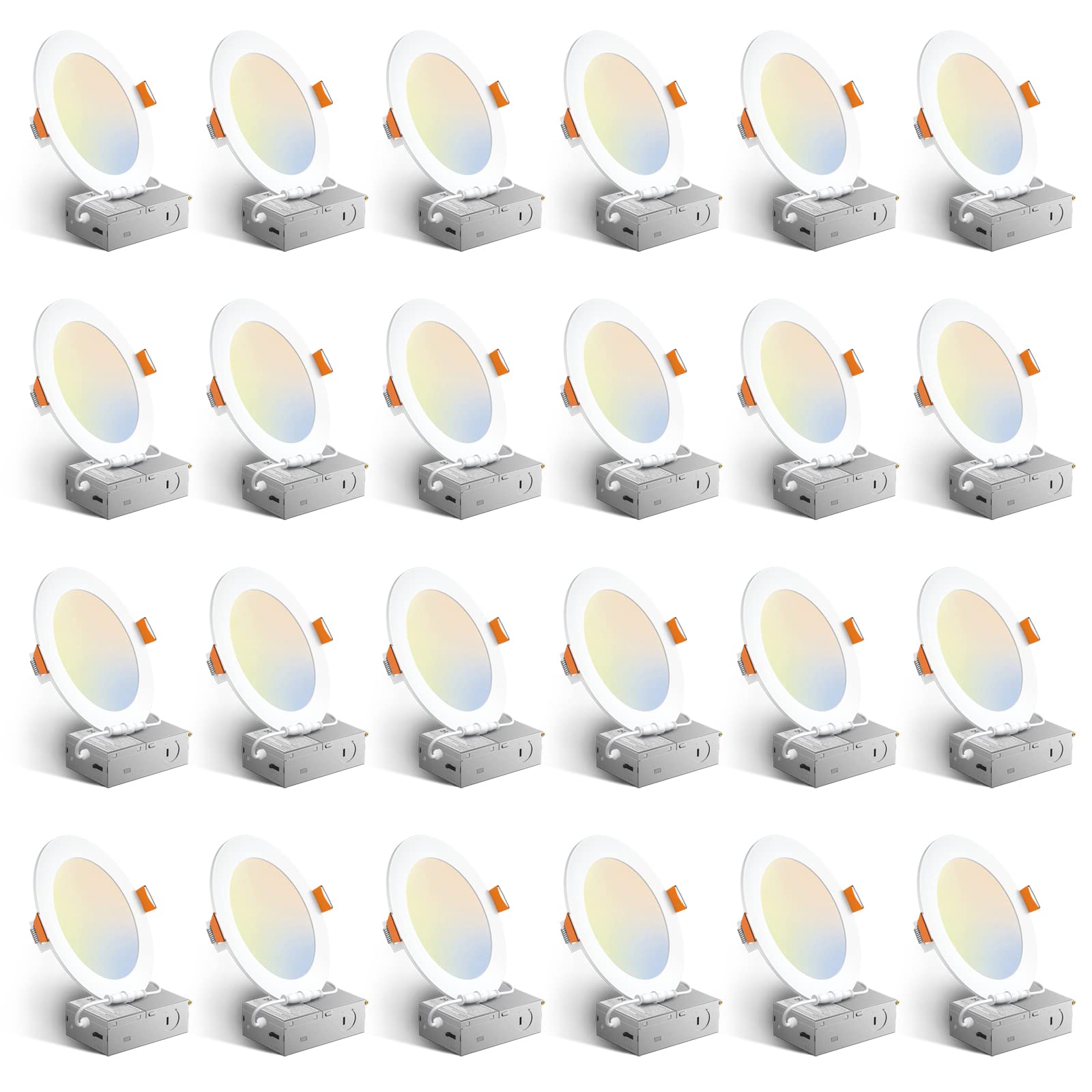 Amico 24 Pack 6 Inch 5CCT Ultra-Thin LED Recessed Ceiling Light with Junction Box, 1050LM Brightness, Dimmable Canless Wafer Downlight, 12W, ETL&FCC - Image 2