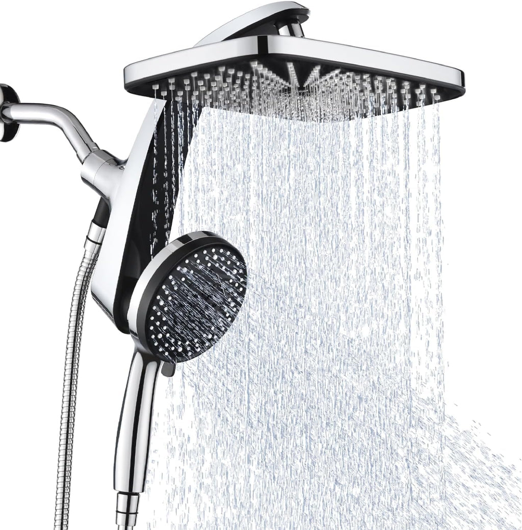 High Pressure Rain Shower Head: Upgrade Shower Heads with Handheld Spray Combo with Fixed Showerhead and 10 Sprays Handheld Shower Head, Detachable Shower head Built-in Magnetic Docking and Power Jets - Image 1
