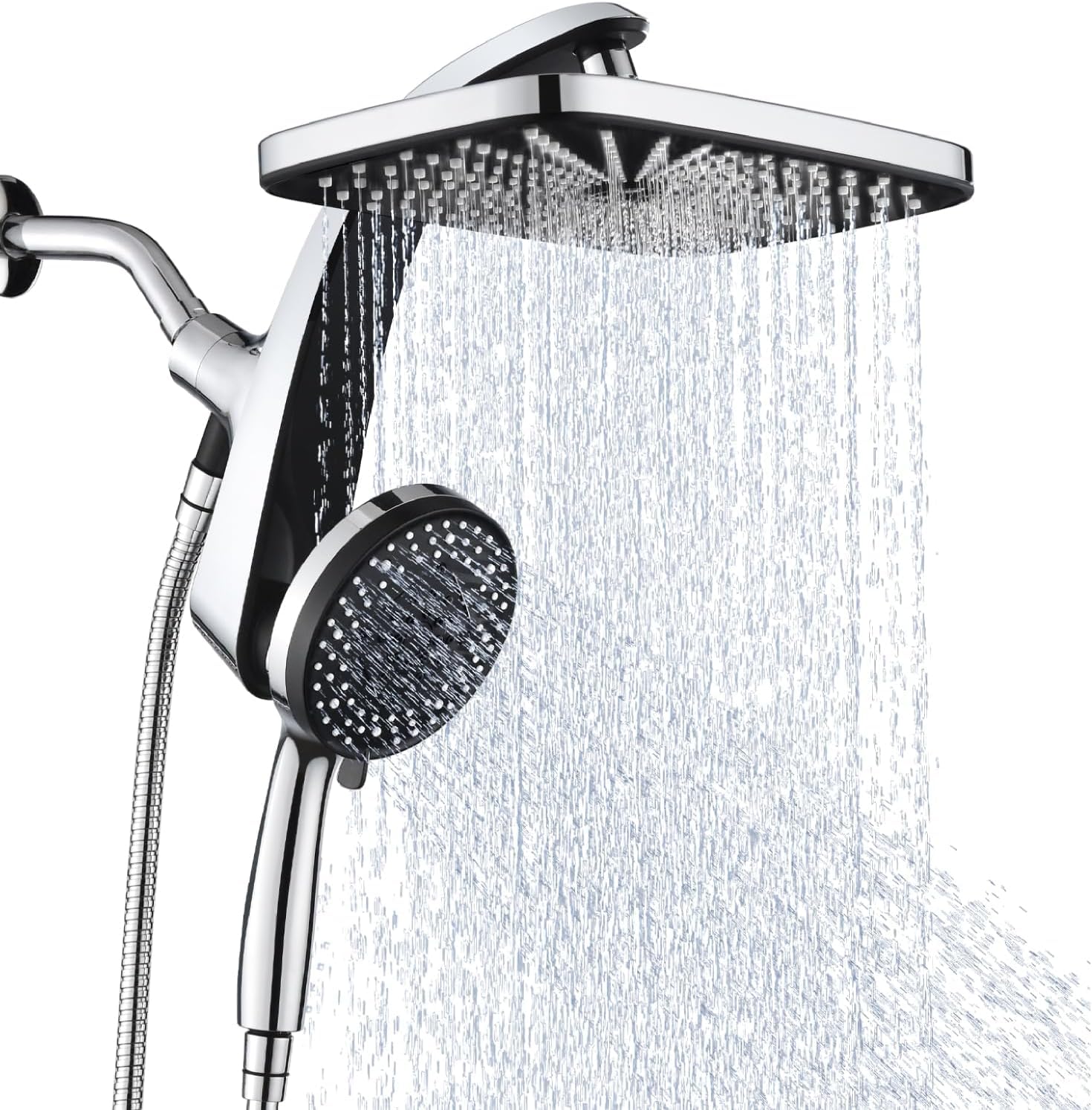 High Pressure Rain Shower Head: Upgrade Shower Heads with Handheld Spray Combo with Fixed Showerhead and 10 Sprays Handheld Shower Head, Detachable Shower head Built-in Magnetic Docking and Power Jets - Image 1
