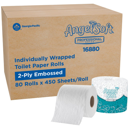 Angel Soft Professional Series by Georgia-Pacific PRO 2-Ply Embossed Toilet Paper, White, Individually Wrapped, 450 Sheets Per Roll, 80 Toilet Tissue Rolls Per Case, 16880 - Image 1