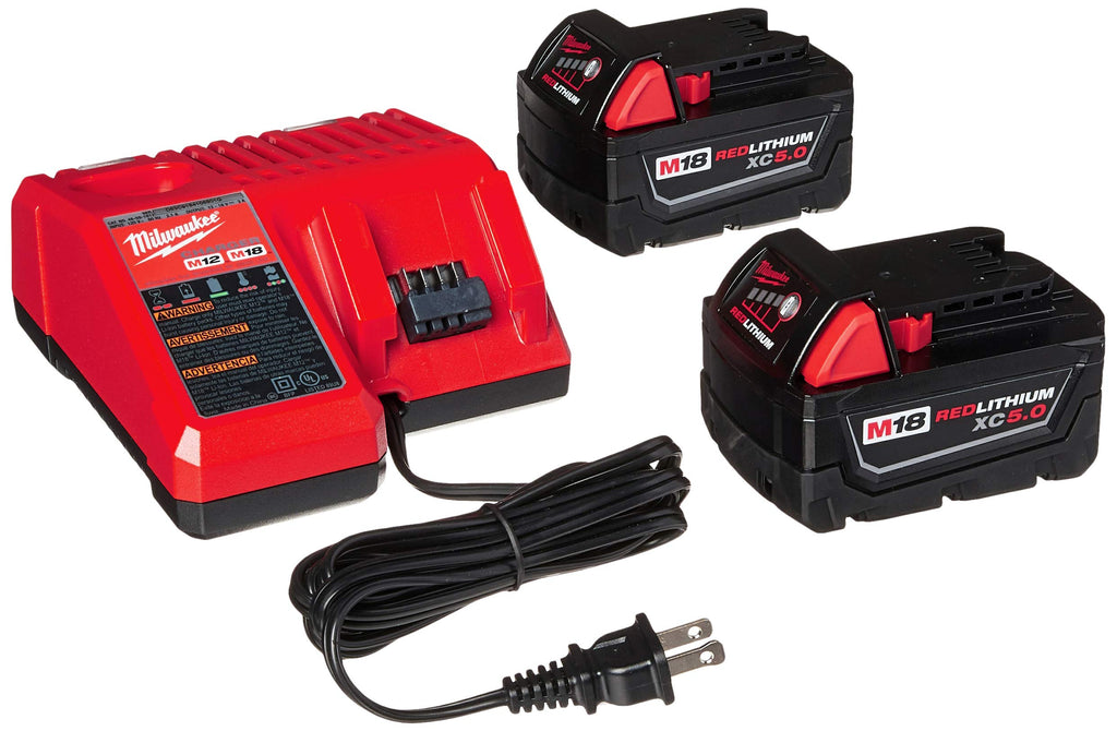 Milwaukee 48-59-1850 M18 RED LITHIUM XC 5.0 Ah Batteries (2) + 48-59-1812 M12 and M18 Multi Voltage Charger kit - Image 2